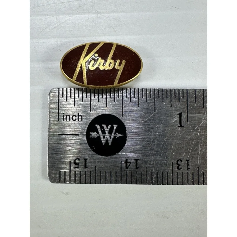 Vintage Kirby Vacuum Salesman Lapel Pin Red Gold Enamel Advertising Tie Tack